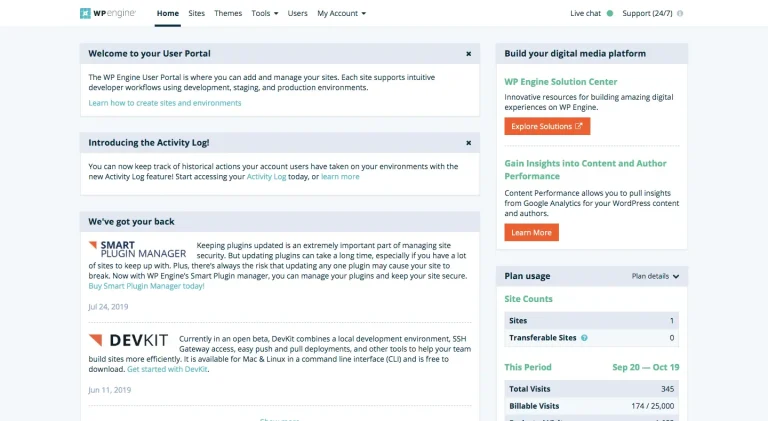 WP Engine user portal
