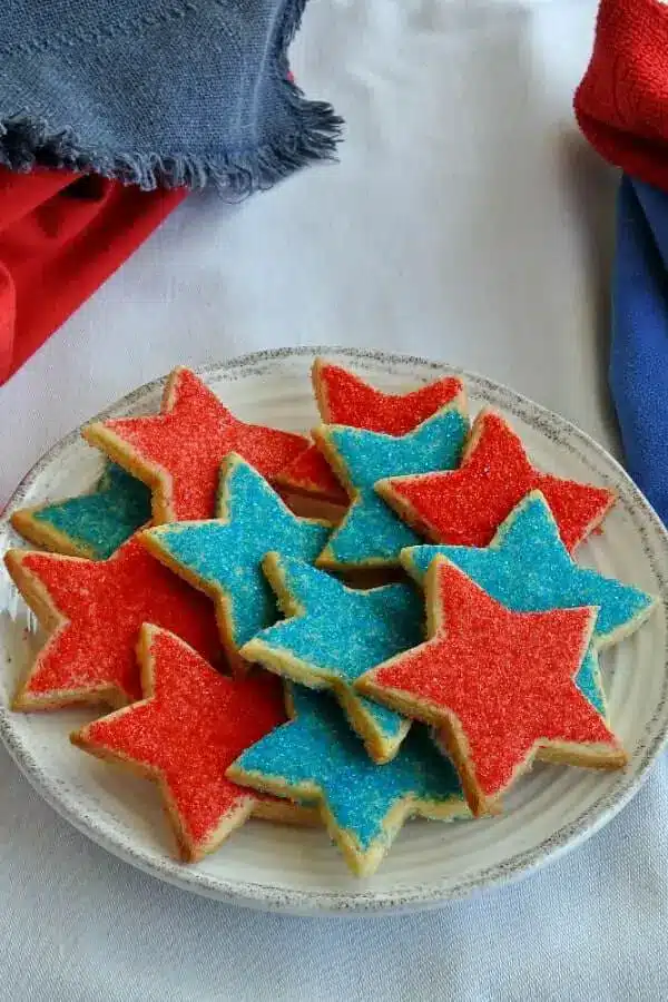 Recipe for vegan shortbread cookies decorated for the 4th of July