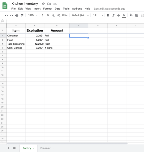 Pantry inventory using Google Sheets