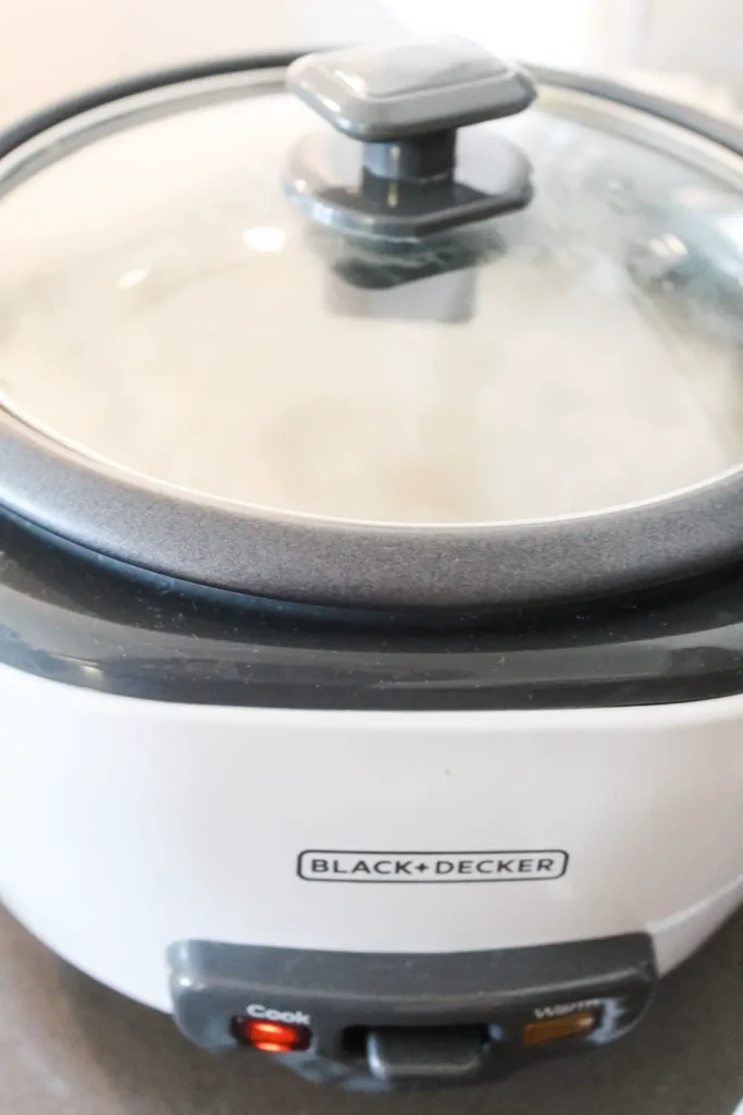 cooking jasmine rice in a rice cooker