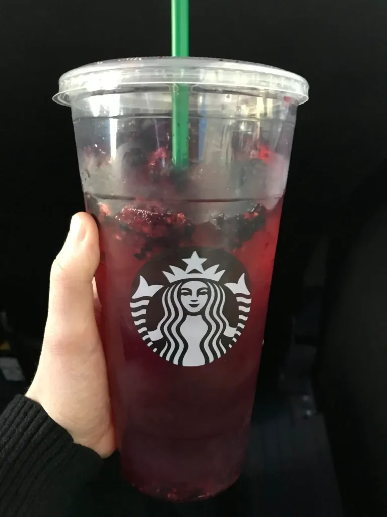 starbucks very berry hibiscus refresher with a black background