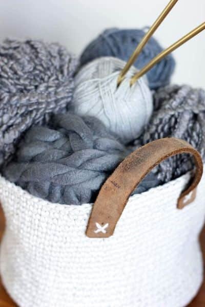 LEATHER-CROCKET BASKET