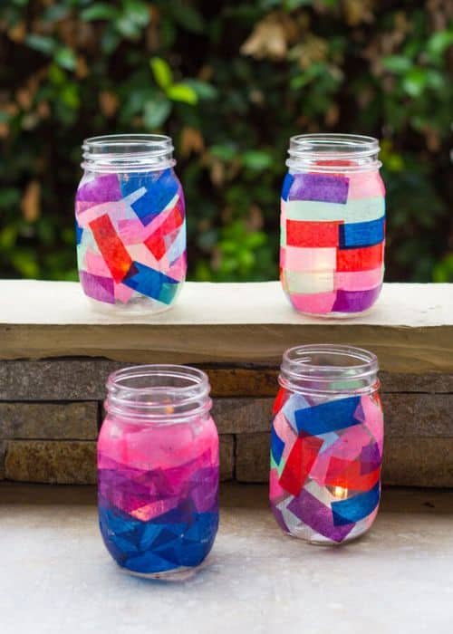 TISSUE PAPER MASON JAR LANTERNS