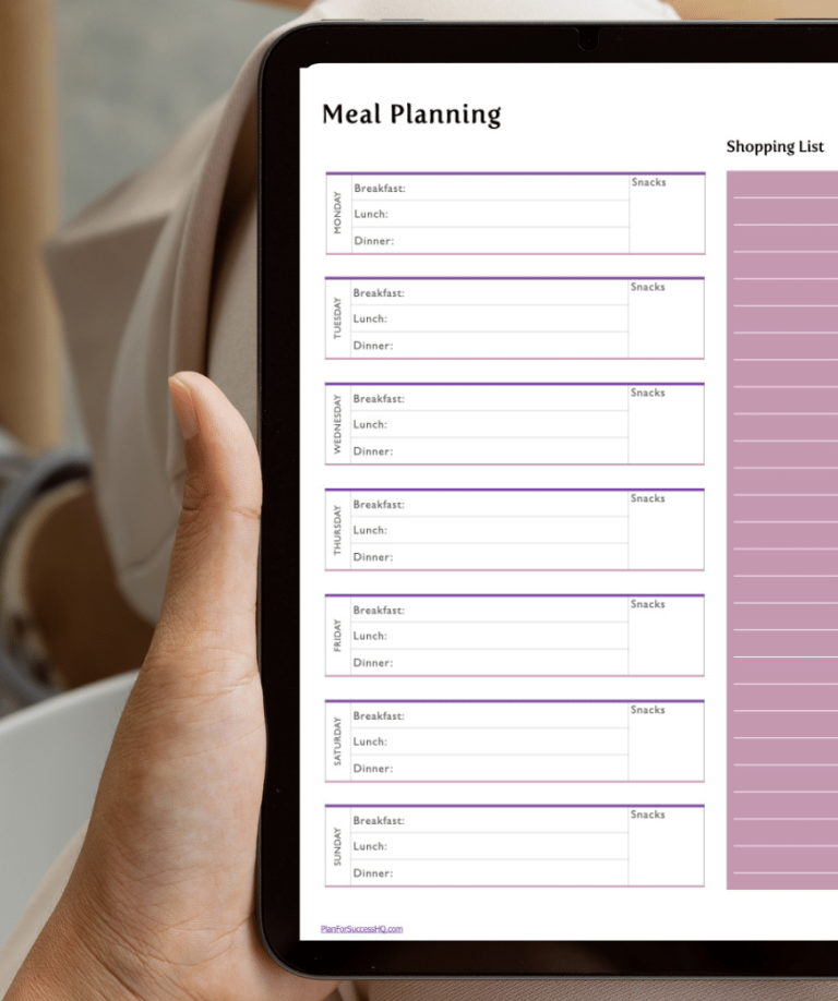 hand holding ipad with digital planner