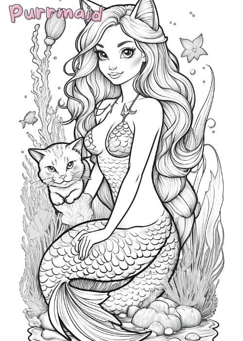 purrmaid coloring pages