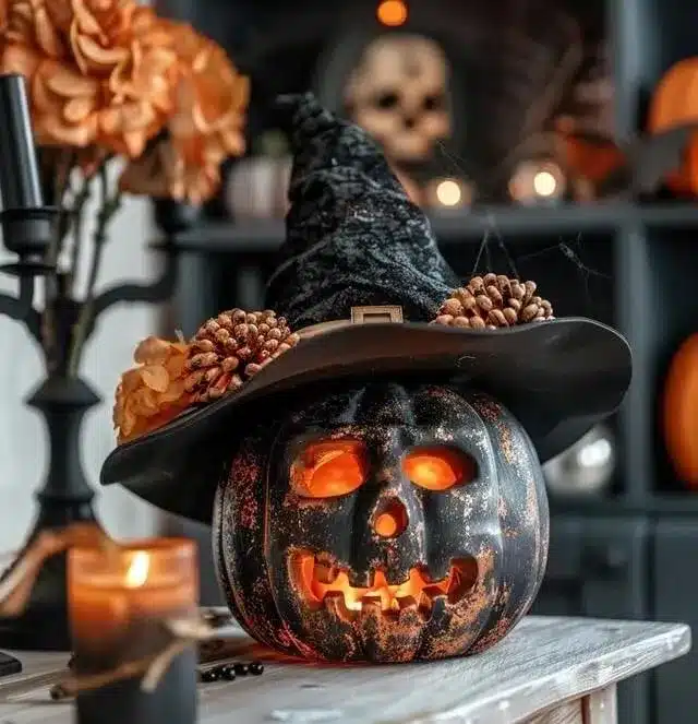 Pumpkin with a Witch Hat Carving Ideas